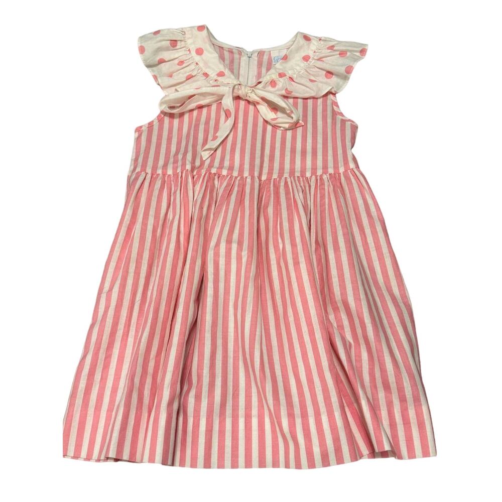 Vintage Pink & White Striped with Polka Dots Sleeveless Dress by Grace (4)